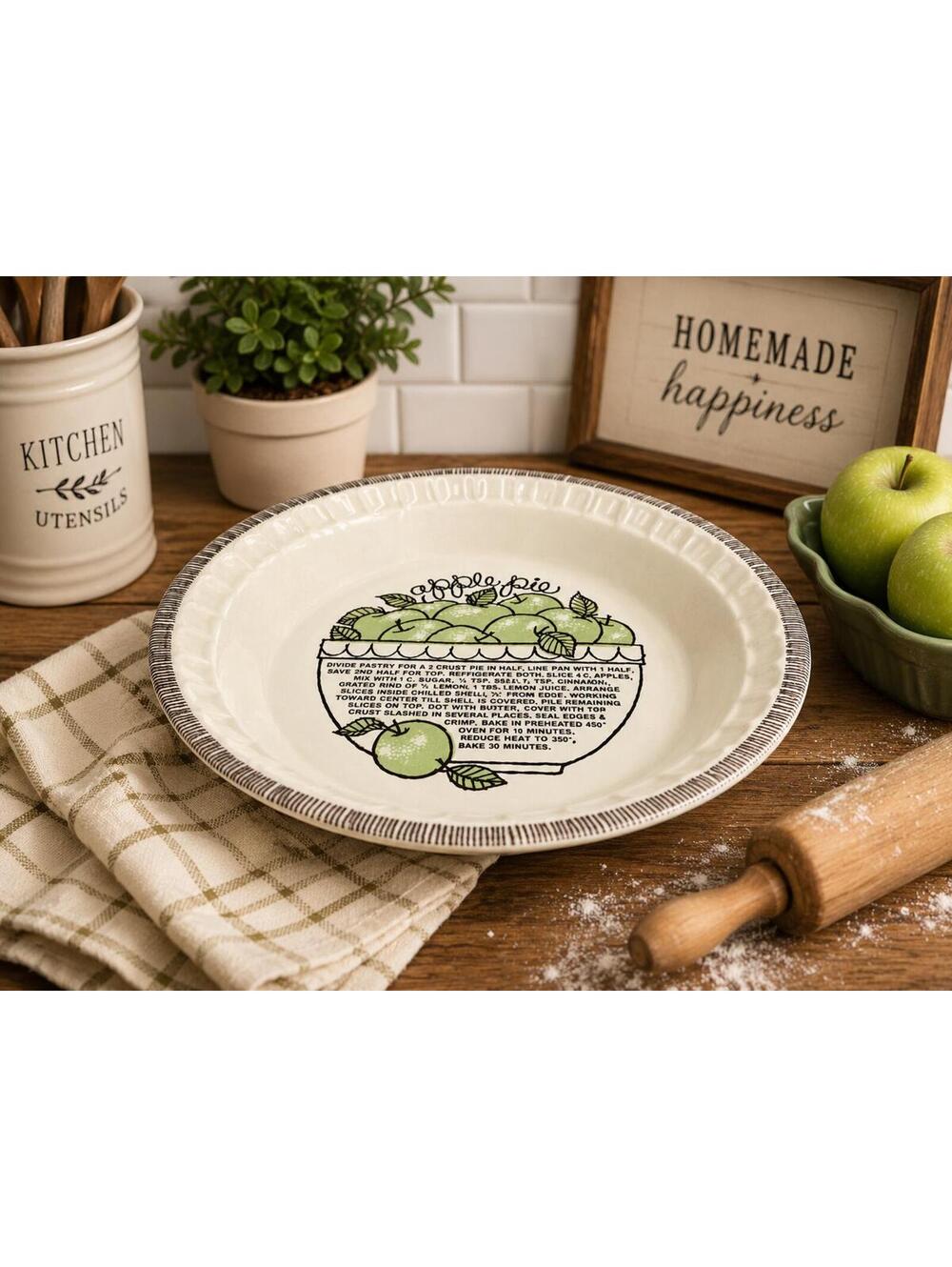 Vintage Royal China Jeannette Apple Pie Recipe Pie Plate USA 10"